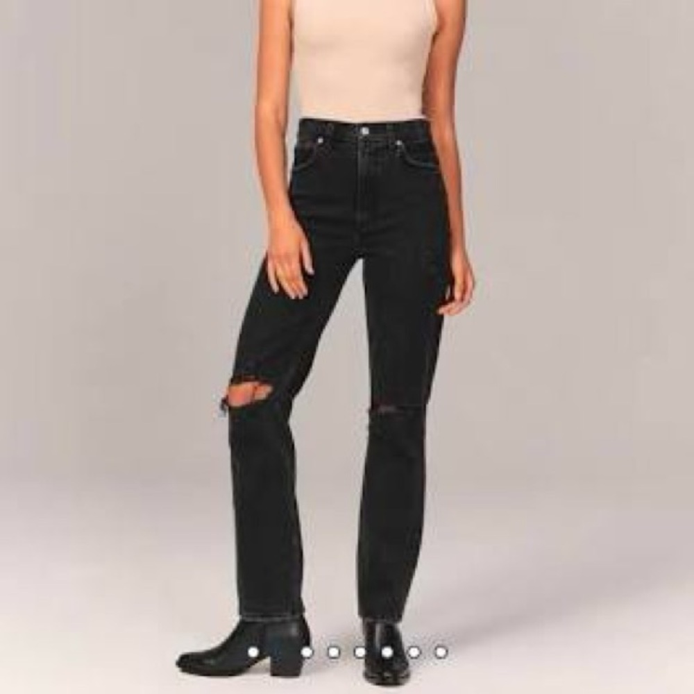Abercrombie 90s straight ultra high rise black Distressed Jeans